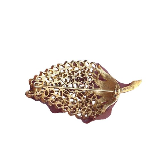 Vintage Mamselle Gold-Tone Filigree Floral Leaf Brooch Pin - Picture 5 of 11